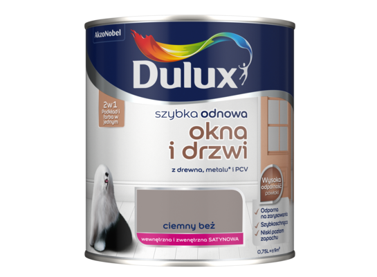 Farba akrylowa Dulux Szybka Odnowa Okna i Drzwi 0,75 l ciemny beż