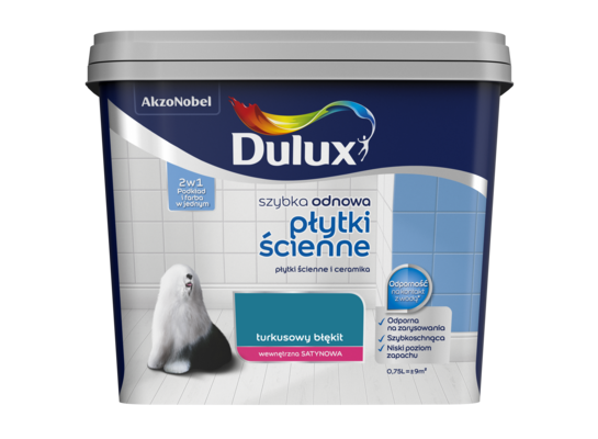 Farba akrylowa Dulux Szybka Odnowa Płytki Ścienne 0,75 l – turkusowy błękit