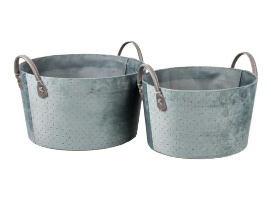 Koszyk do przechowywania okrągły szary 28 x 28 x 16 cm z uchwytami