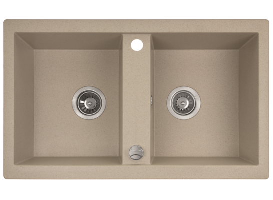 Zlewozmywak granitowy 2-komorowy Barbados 48 x 78 cm z syfonem beżowy
