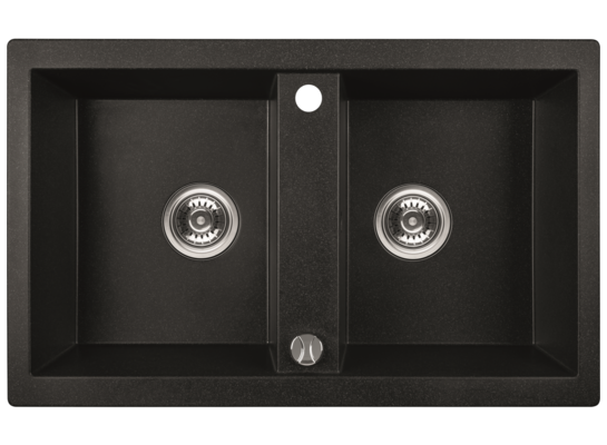 Zlewozmywak granitowy 2-komorowy Barbados 48 x 78 cm z syfonem czarny