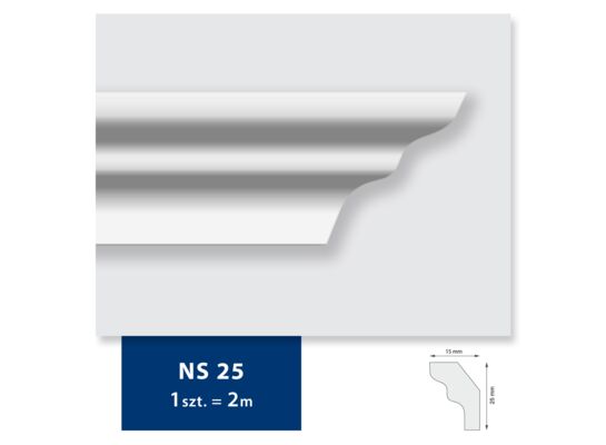 Listwa sufitowa z polistyrenu NS 25, luz 200 x 3,2 x 3,2 cm biały DMS