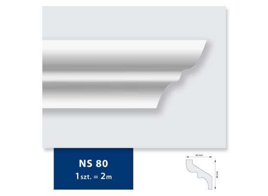 Listwa sufitowa polistyrenu NS 80, luz. 200 x 8 x 6,5 cm biały DMS