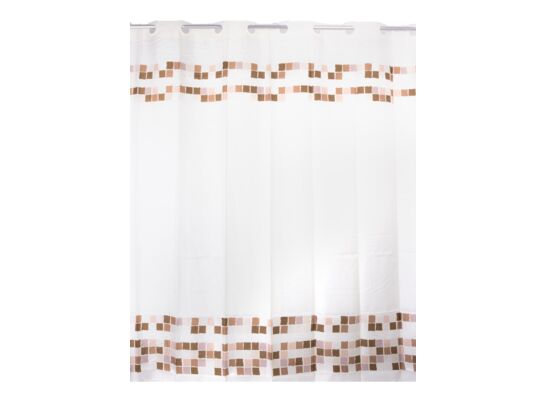 Zasłonka prysznicowa 180 x 180 cm poliester brązowe kwadraty AWD Interior