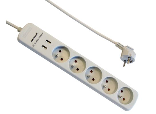 Przedłużacz 5-gniazdowy z uziemieniem+ 2 USB 1,5 m