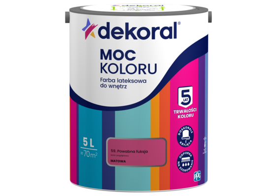 Farba lateksowa do wnętrz MOC KOLORU Powabna fuksja 5 l Dekoral