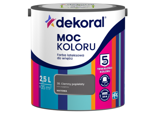 Farba lateksowa do wnętrz MOC KOLORU Ciemny popielaty 2,5 l Dekoral