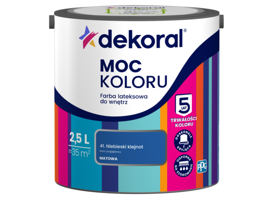 Farba lateksowa do wnętrz MOC KOLORU Niebieski klejnot 2,5 l Dekoral
