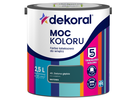 Farba lateksowa do wnętrz MOC KOLORU Zielona głębia 2,5 l Dekoral