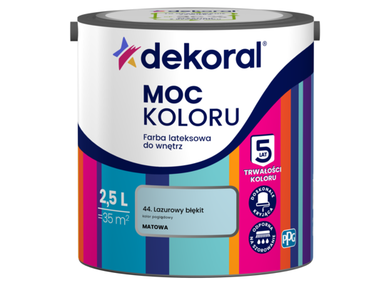 Farba lateksowa do wnętrz MOC KOLORU Lazurowy błękit 2,5 l Dekoral