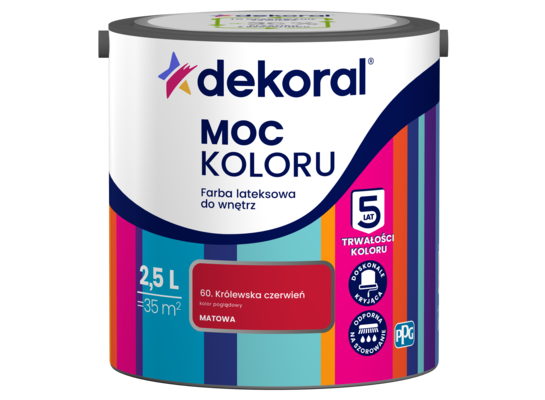 Farba lateksowa do wnętrz MOC KOLORU Królewska czerwień 2,5 l Dekoral