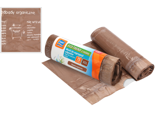 Worki do segregacji z taśmą 35L, 15 szt. brązowe (organiczne)