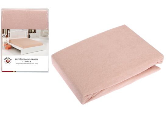 Prześcieradło frotte z gumką 160 x 200 x 30 cm pudrowy róż