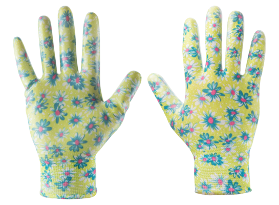 Rękawice ogrodowe pokryte nitrylem wzór kwiatki rozmiar 9"