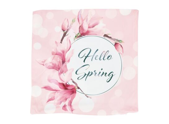 Poduszka różowa 40 x 40 cm w kwiaty z pomponami