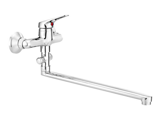 Bateria umywalkowa ścienna z wydłużoną wylewką Lobo chrom Deante