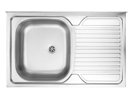 Zlewozmywak TANGO satyna 1-komorowy z ociekaczem prawy nakładany 800 x 500 + osprzęt