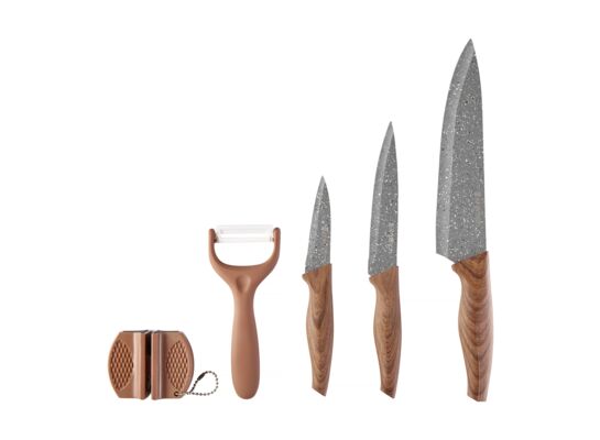 Zestaw noży z ostrzałką i obieraczką MASTIC 5 elementów Ambition