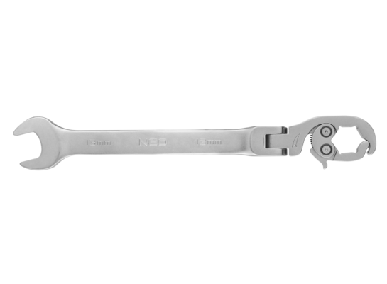 Klucz płasko-oczkowy, przegubowy, oczko otwierane z zapadką 13 mm