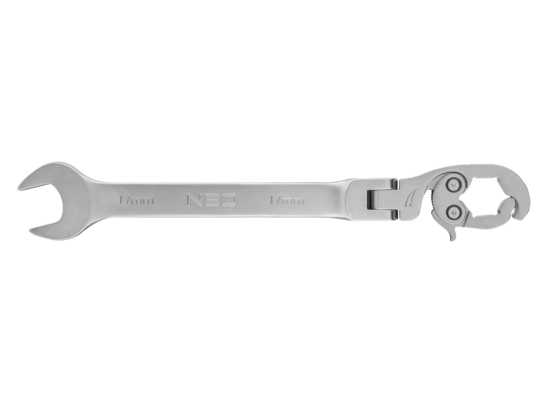 Klucz płasko-oczkowy, przegubowy, oczko otwierane z zapadką 17 mm