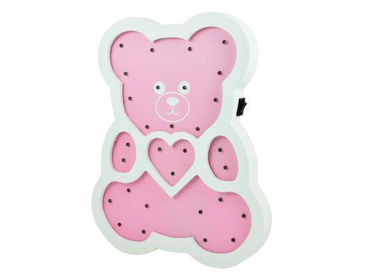 Miś drewniany LED Polux MDF różowy