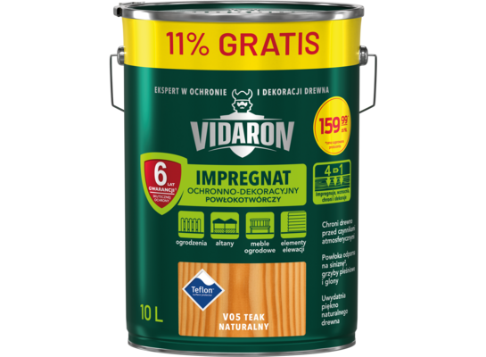 Impregnat Powłokotwórczy Ochronno-Dekoracyjny Teak Naturalny V05 10 l VIDARON