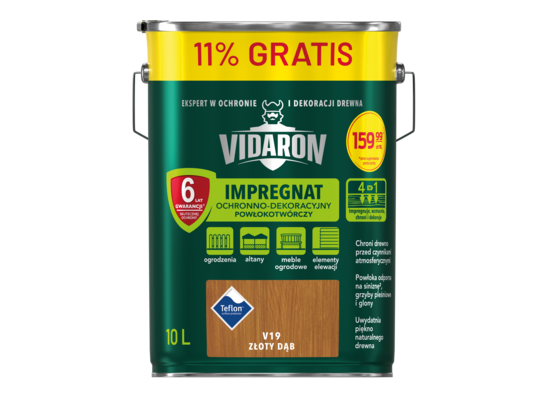 Impregnat Powłokotwórczy Ochronno-Dekoracyjny Złoty Dąb V19 10 l VIDARON