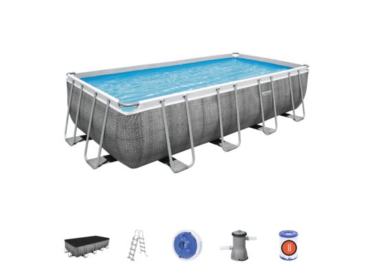 Basen stelażowy prostokątny 488 x 244 x 122 cm z pompą, drabinką, dyspenserem i pokrywą Bestway