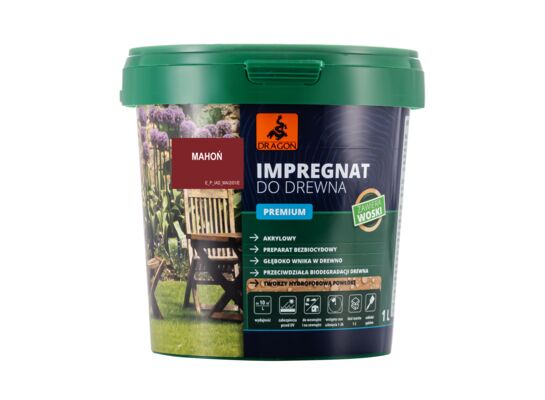 Impregnat akrylowy do drewna PREMIUM 1 l mahoń Dragon