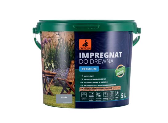 Impregnat akrylowy do drewna PREMIUM 5 l szary Dragon