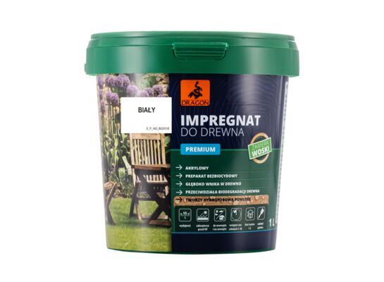 Impregnat akrylowy do drewna PREMIUM 1 l BIAŁY Dragon