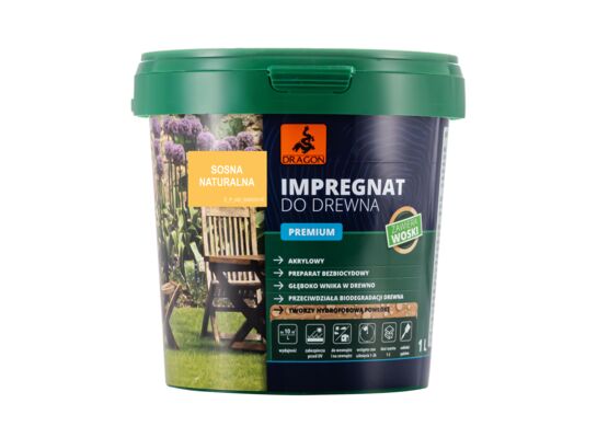 Impregnat akrylowy do drewna PREMIUM 1 l sosna naturalna Dragon