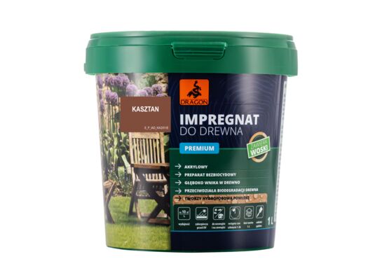 Impregnat akrylowy do drewna PREMIUM 1 l kasztan Dragon