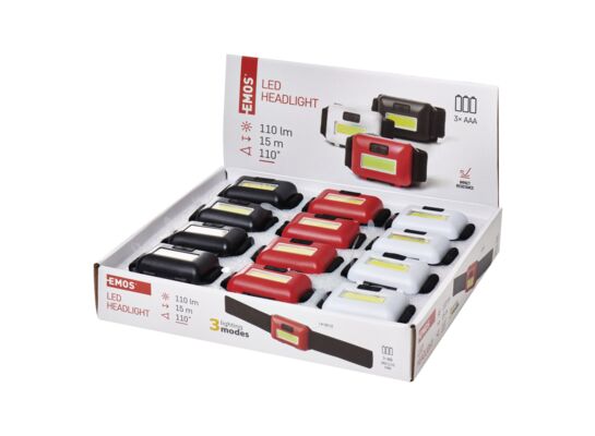 Latarka czołowa LED COB 1 W, 110 lm, 15m 3× AAA