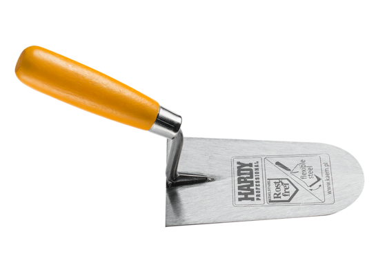 Kielnia szpachlowa okrągła 30* nierdzewna 14 x 8,5 cm rączka drewniana żółta