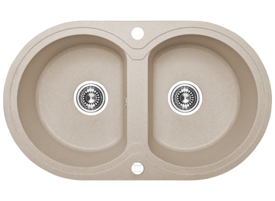 Zlewozmywak granitowy DAFNE 2 komory 47 x 78 cm z syfonem beż