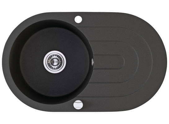 Zlewozmywak granitowy DAFNE 1 komora z ociekaczem 47 x 78 cm z syfonem czarny