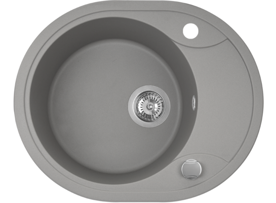 Zlewozmywak granitowy DAFNE 1 komora okrągła 47 x 58 cm z syfonem szary