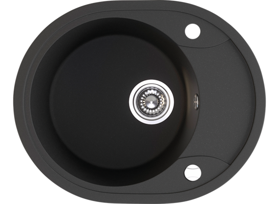 Zlewozmywak granitowy DAFNE 1 komora okrągła 47 x 58 cm z syfonem czarny