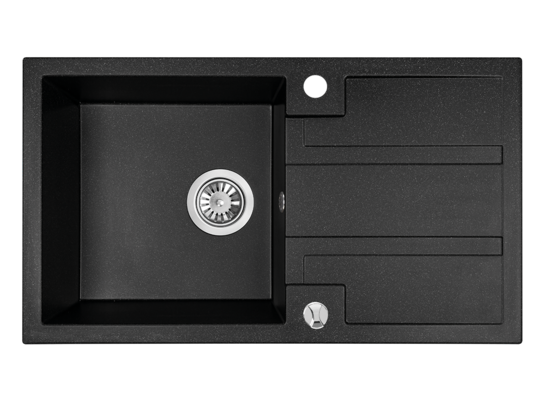 Zlewozmywak granitowy BARBADOS 1 komora z ociekaczem 44 x 76 cm z syfonem czarny