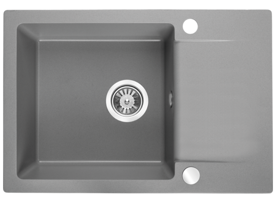 Zlewozmywak granitowy CELEBES 1 komora 44 x 65 cm z syfonem i baterią szary