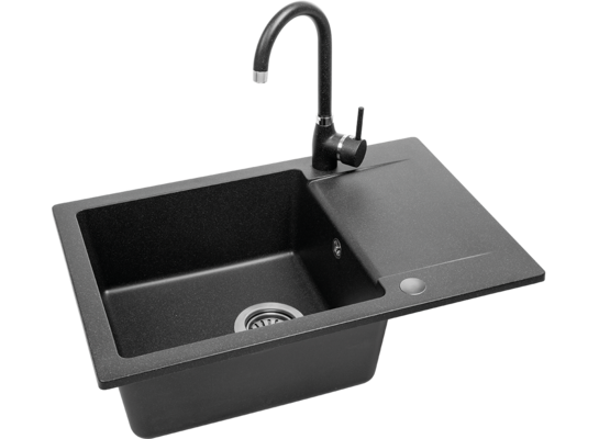 Zlewozmywak granitowy CELEBES 1 komora 44 x 65 cm z syfonem i baterią czarny
