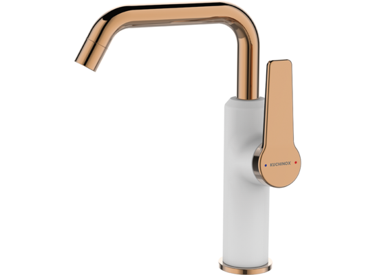 Bateria umywalkowa ALANIS stojąca z wylewką L biało-złota