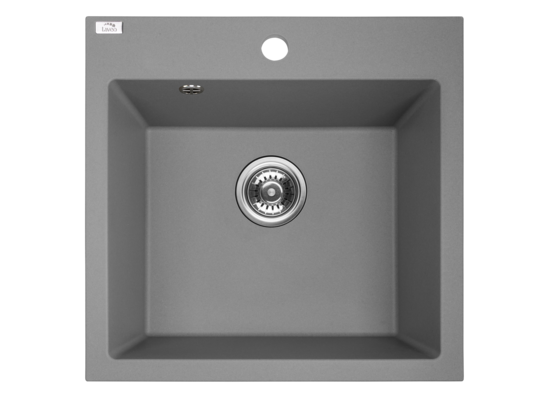 Zlewozmywak granitowy ALENA 1 komora 49 x 49 cm z syfonem szary