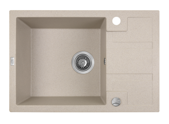 Zlewozmywak granitowy BARBADOS 1k z 1/2oc. 44 x 65 cm z syfonem beż