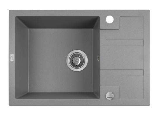 Zlewozmywak granitowy BARBADOS 1 komora z 1/2 ociekaczem 44 x 65 cm z syfonem szary