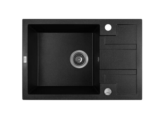 Zlewozmywak granitowy BARBADOS 1 komora z 1/2 ociekaczem 44 x 65 cm z syfonem czarny
