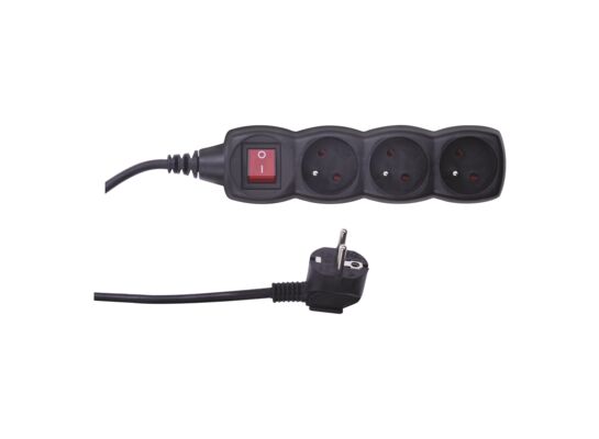Przedłużacz z wyłącznikiem 3 gniazda 3 m czarny