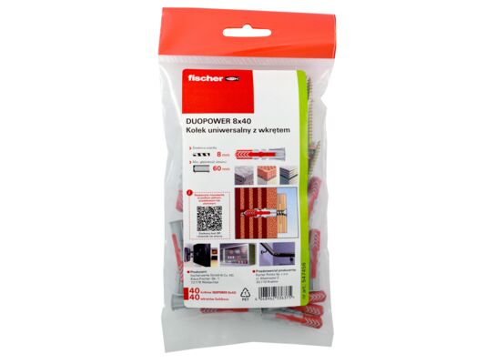 Kołek DUOPOWER 8x40 z wkrętem