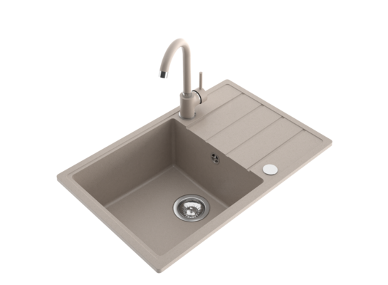 Zlewozmywak METRO 1 duża komora ociekacz 68 x 44 cm bateria "U" pure sand